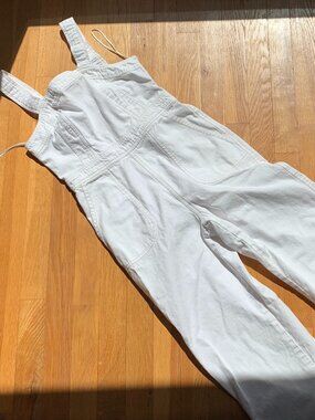 White Denim Jumpsuit Romper Overalls Womens Small
